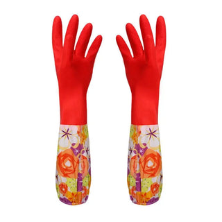 Buy red Rubber Velvet Long Gloves Household