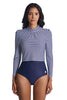 Women's Toscana Puff Sleeve Swim Top | White/Navy Stripe