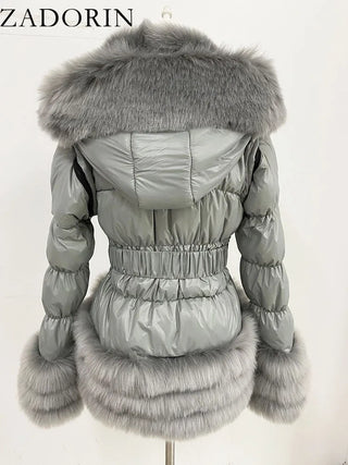 Buy light-grey ZADORIN Fashion Faux Fur Coat