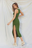 Ribbed Racerback Ruched Midi Dress  - Ibiza Green