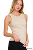 2 Way Neckline Seamless Ribbed Tank Top: Sand Beige