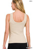 2 Way Neckline Seamless Ribbed Tank Top: Sand Beige
