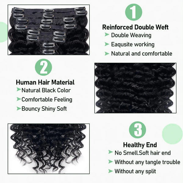 Human Hair Deep Wave Clip in Hair Extensions