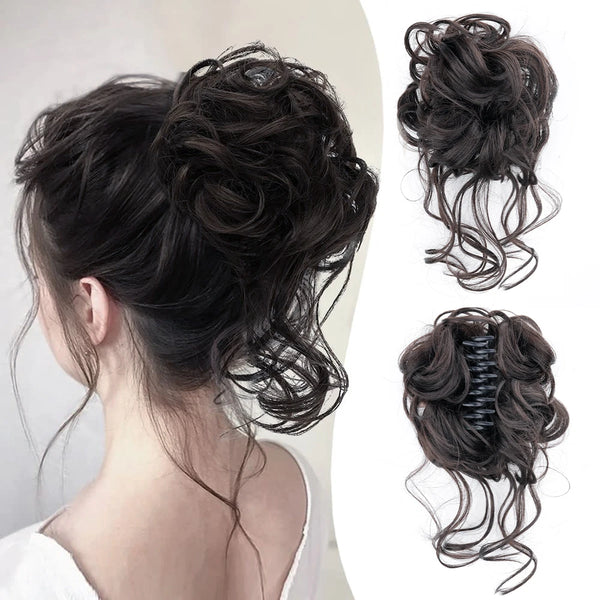 Messy Curly Fluffy Hair Bun Clip in Ponytail Hair Extensions