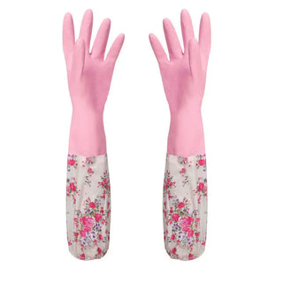 Buy pink Rubber Velvet Long Gloves Household