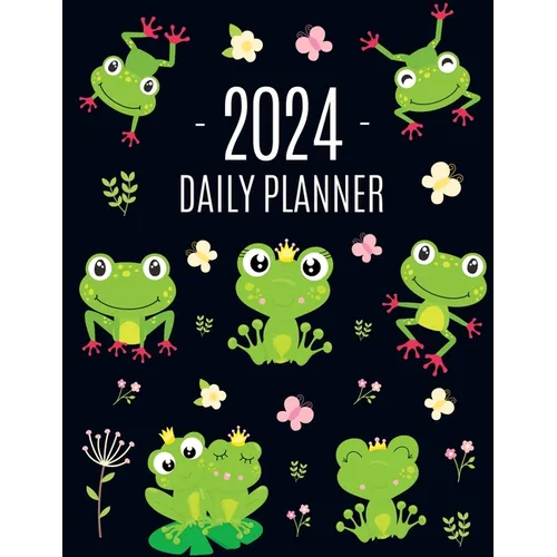 Frog Planner 2024: Funny Amphibian Monthly Agenda January-December Organizer (12 Months) Cute Green Water Animal Scheduler - Paperback