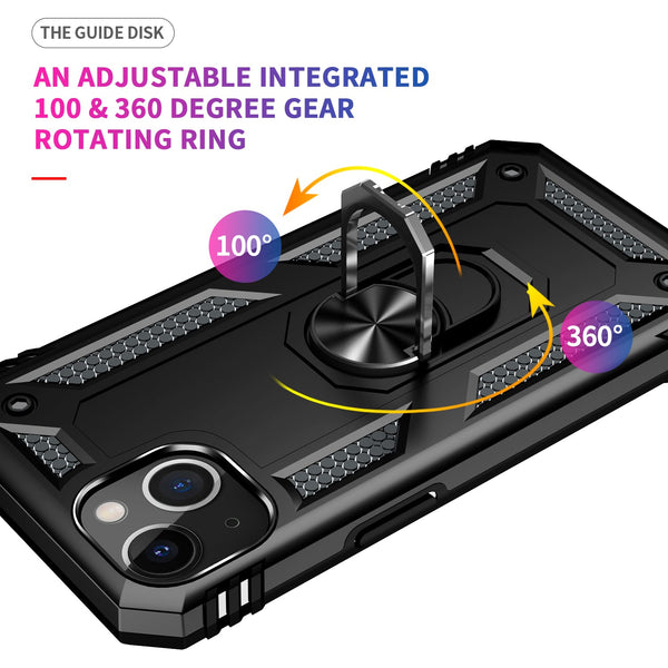 iPhone 13  Case With Kickstand, Heavy Duty Military Grade Protection Phone Case, Built-In 360° Rotate Ring Stand