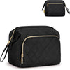 Wide-open Quilted Travel Makeup Organizer Bag with Handle: Black