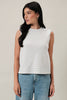 CREW NECK SLEEVELESS DIAGONAL PANEL STRIPE TOP: LT GREY-CREAM STRIPE