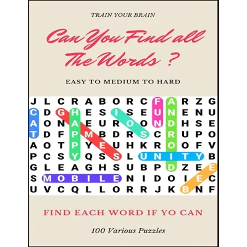 Train Your Brain Can You Find All the Words ? Easy to Medium to Hard Find Each Word If Yo Can 100 Various Puzzles: Word Search Puzzle Book for Adults, - Paperback
