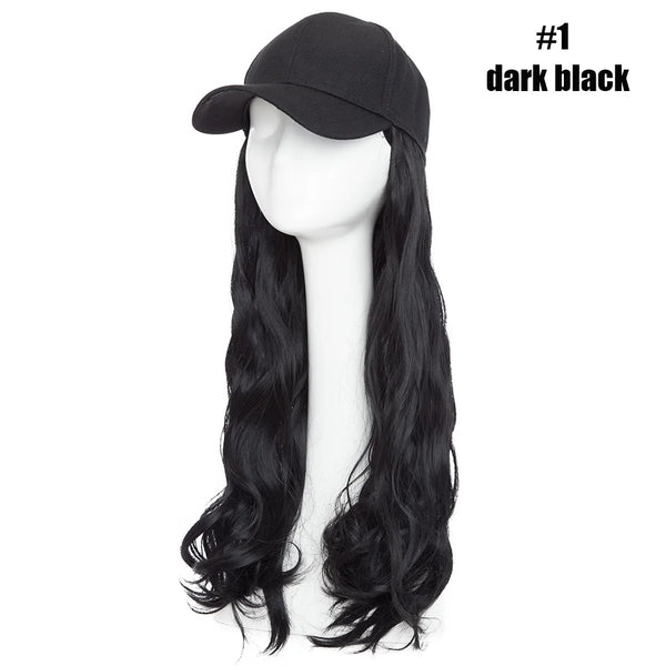 Synthetic Baseball Cap With Hair Long Wavy Fake Hair