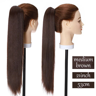Buy medium-brown1 Synthetic Long Wavy Fake Ponytail Extension