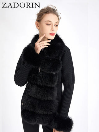 Buy black Knitted Sweater Fur Cardigan