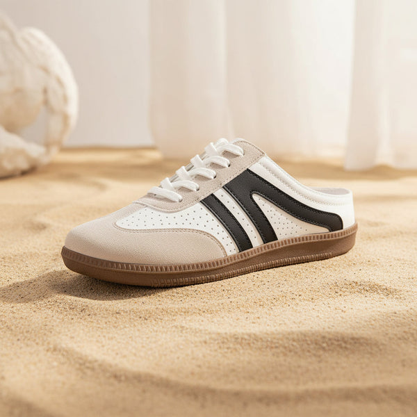 Women's Slip-On Half Slipper Sneakers | Color-Block Striped Casual Shoes in 3 Colors | EU 36–43