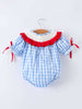 Rylee Faith Designs - Baby Girls Summer Strawberry Bow Embroidered Smocked Romper