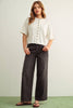 BUTTON DOWN ROUND NECK HALF SLEEVE TOP: WHITE