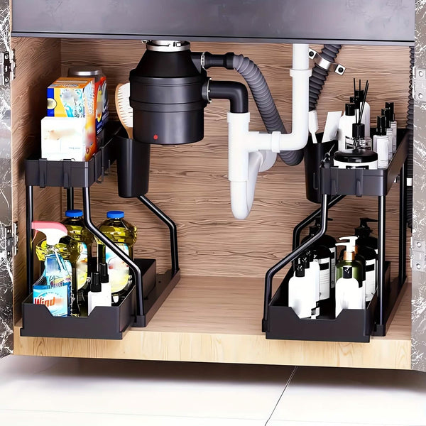 2-Piece Under Sink Organizer with Sliding Shelves – Multi-Purpose Storage Rack