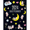 Cow Planner 2024: Cute 2024 Daily Organizer: January-December (12 Months) Pretty Farm Animal Scheduler With Calves, Moon & Hearts - Paperback