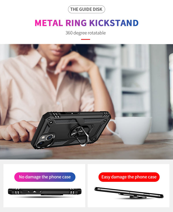 iPhone 13  Case With Kickstand, Heavy Duty Military Grade Protection Phone Case, Built-In 360° Rotate Ring Stand