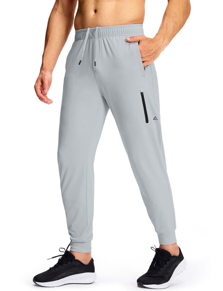 MUZEGE Men's Athletic Joggers Sweatpants Lightweight Running Light Grey Size L