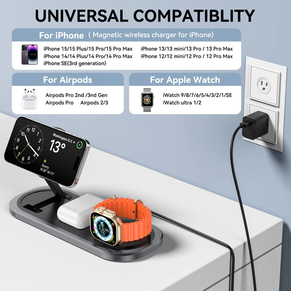 Magnetic Foldable 3 in 1 Wireless Charger Charging Station