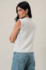 CREW NECK SLEEVELESS DIAGONAL PANEL STRIPE TOP: LT GREY-CREAM STRIPE