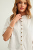 BUTTON DOWN ROUND NECK HALF SLEEVE TOP: WHITE