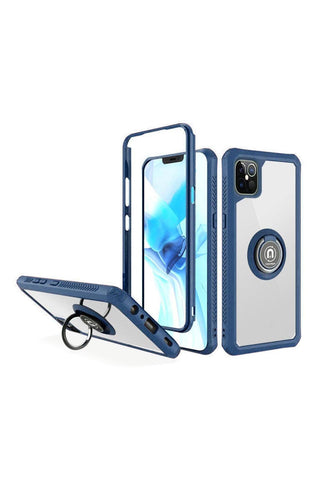 Buy navy-blue For iPHONE 12 PRO MAX 6.7 TRANSPARENT MAGNETIC RINGSTAND CASE COVER