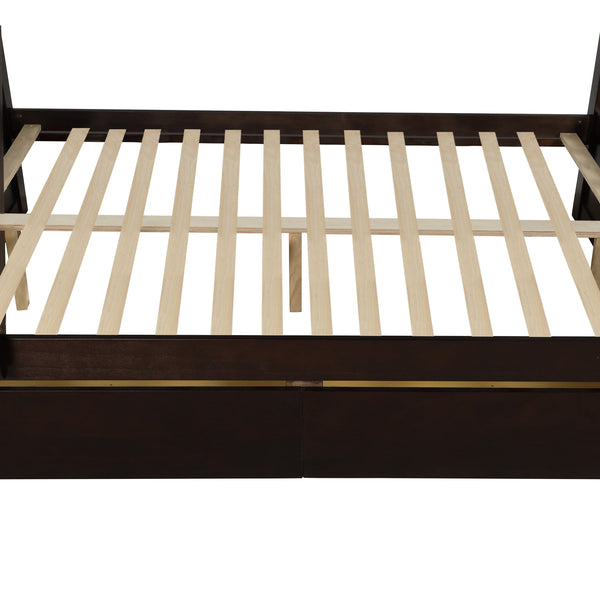 Solid Wood Twin Over Full Bunk Bed With Two Storage Drawers, Espresso