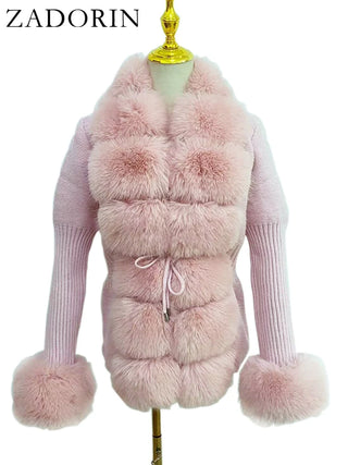 Buy pink Knitted Sweater Fur Cardigan
