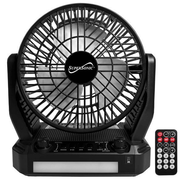 Supersonic Solar-Powered BT Speaker with FM Radio, LED Flashlight, and Fan