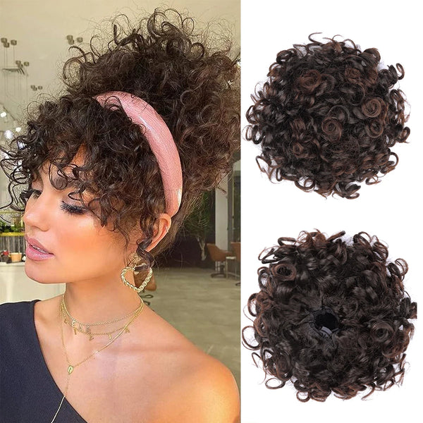 Messy Curly Fluffy Hair Bun Clip in Ponytail Hair Extensions