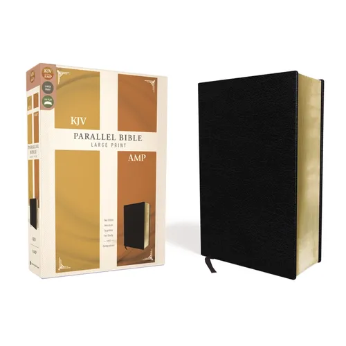 KJV, Amplified, Parallel Bible, Large Print, Bonded Leather, Black, Red Letter Edition: Two Bible Versions Together for Study and Comparison - Bonded Leather