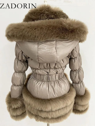 Buy dark-camel ZADORIN Fashion Faux Fur Coat