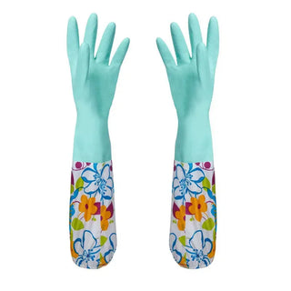 Buy green Rubber Velvet Long Gloves Household