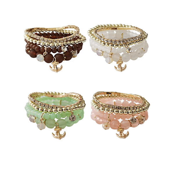 Anchor Charm Gold Bead Bracelet BR2221-18 (12PC)