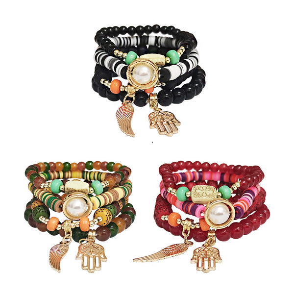 Pearl N Hamsa Charm Ball Bracelet BR2521-58 (12PC)