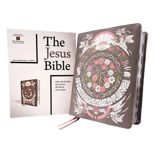 The Jesus Bible Artist Edition, Niv, (with Thumb Tabs to Help Locate the Books of the Bible), Leathersoft, Gray Floral, Thumb Indexed, Comfort Print - Imitation Leather