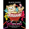 Wonderful Swirls Coloring Book for Adults: Animal and Flower Design Dark Edition Stress-relief Adults Coloring Book (Black Pages) - Paperback
