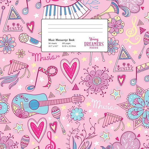 Music Manuscript Book: Girls Musical Instruments, Large Kids Stave Paper - Paperback