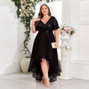 Spring Summer Double V neck Elastic Waist Short Sleeve Irregular Asymmetric Evening Dress Party Midi Women Dress