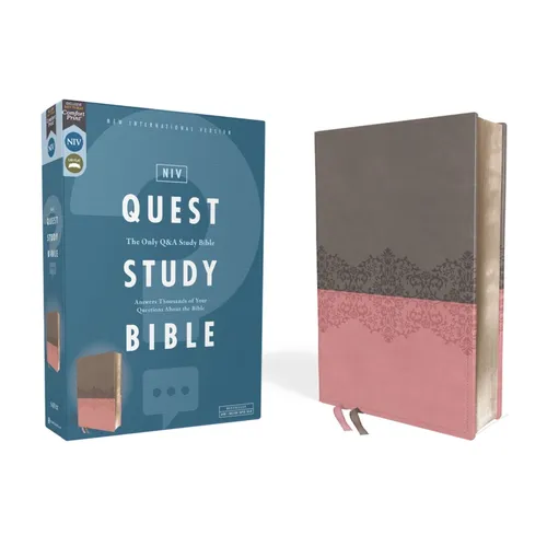Niv, Quest Study Bible, Leathersoft, Gray/Pink, Comfort Print: The Only Q and A Study Bible - Imitation Leather
