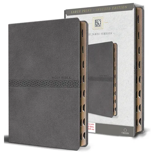KJV Holy Bible, Large Print Medium Format, Gray Faux Leather with Ribbon Marker, Red Letter, Thumb Index - Bonded Leather