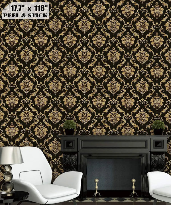 Damask Pre-Pasted Wallpaper