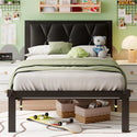 Twin Metal Bed Frame Button Tufted Headboard