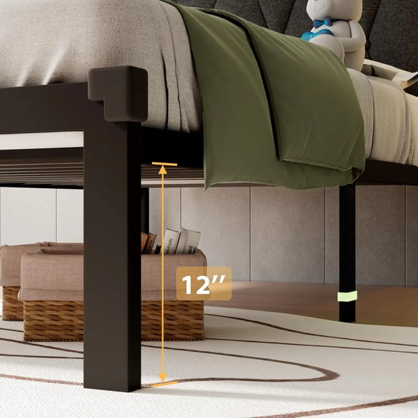 Twin Metal Bed Frame Button Tufted Headboard