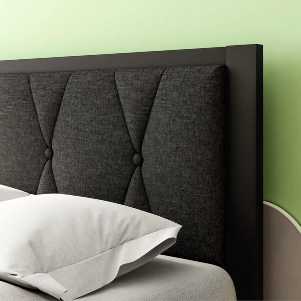 Twin Metal Bed Frame Button Tufted Headboard