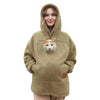 Ladies Winter Hooded Lamb Velvet Zipper Kangaroo Pocket Cat Dog Mommy Outwear Sweatshirt Comfortable Street Style Trendy Fashion