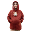 Ladies Winter Hooded Lamb Velvet Zipper Kangaroo Pocket Cat Dog Mommy Outwear Sweatshirt Comfortable Street Style Trendy Fashion