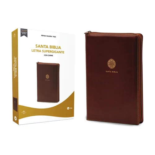 Rvr60, Santa Biblia, Letra Supergigante, Leathersoft, Café, Con Cierre, Comfort Print - Leather
